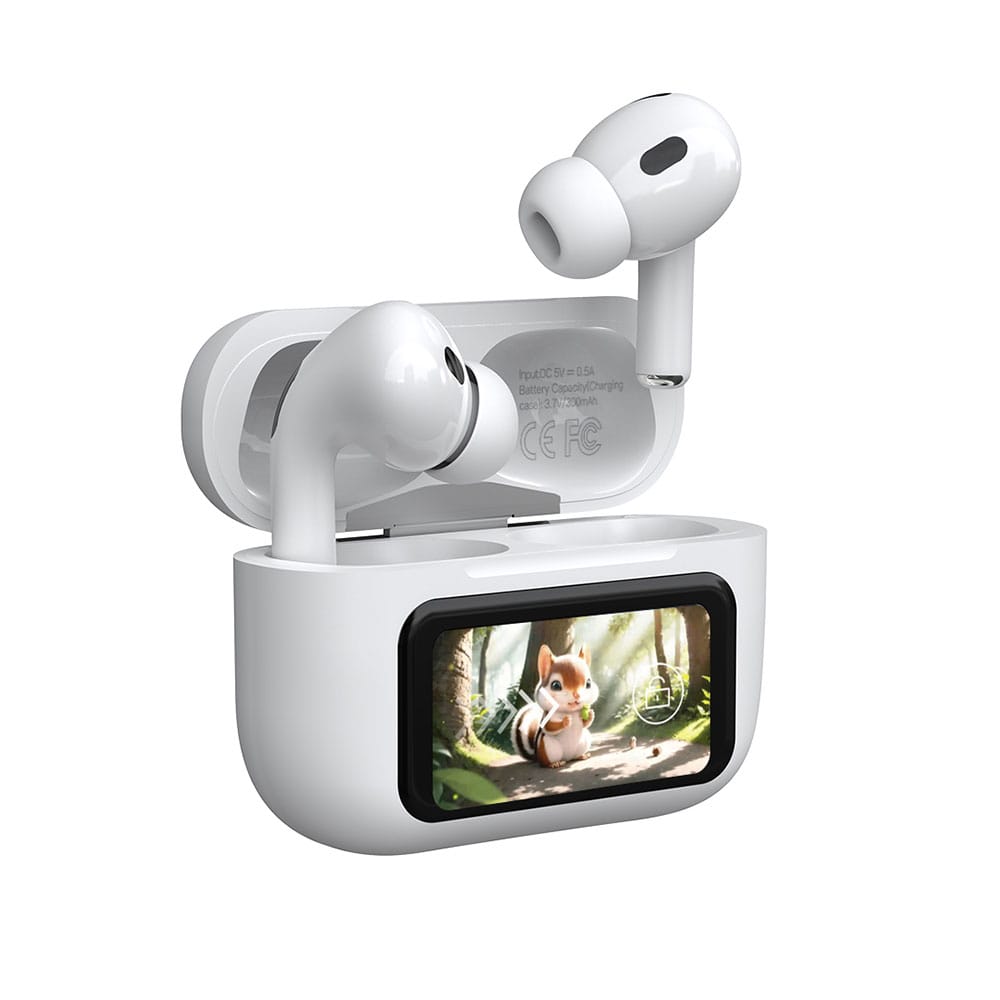 A9 Pro Earbuds With Anc Technology Sleek Matte Black Design Led Indicator Built In Screen And Clear Sound Quality